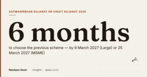 6 months — the window to choose the Aatmanirbhar Gujarat Scheme over VGIP 2026: by 8 March 2027 (Large) or 25 March 2027 (MSME)